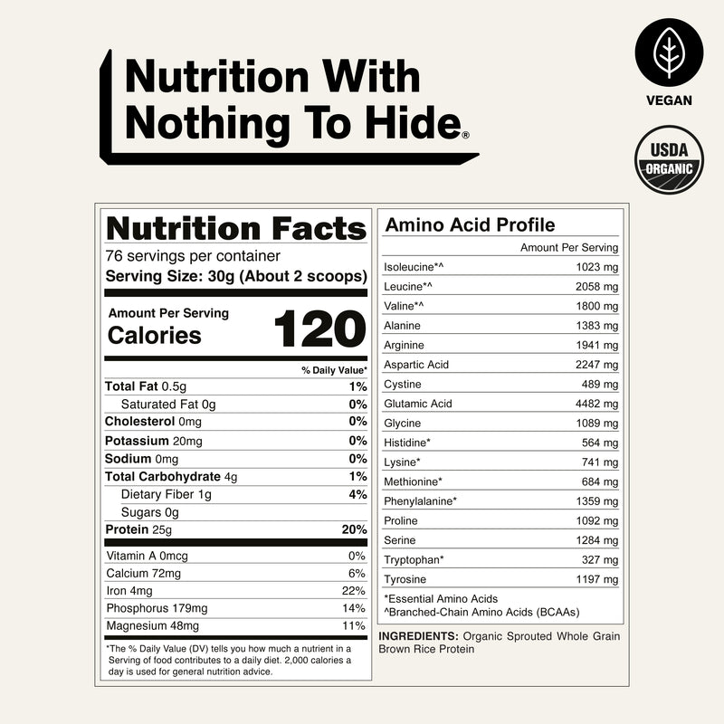 Organic Brown Rice Protein Powder - 5LB Unflavored