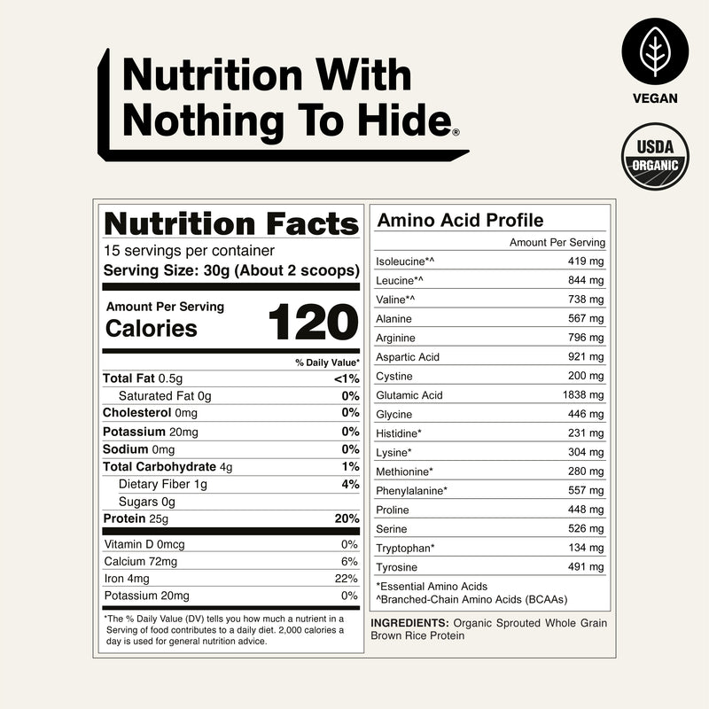 Organic Brown Rice Protein Powder 1lb - Unflavored 1LB